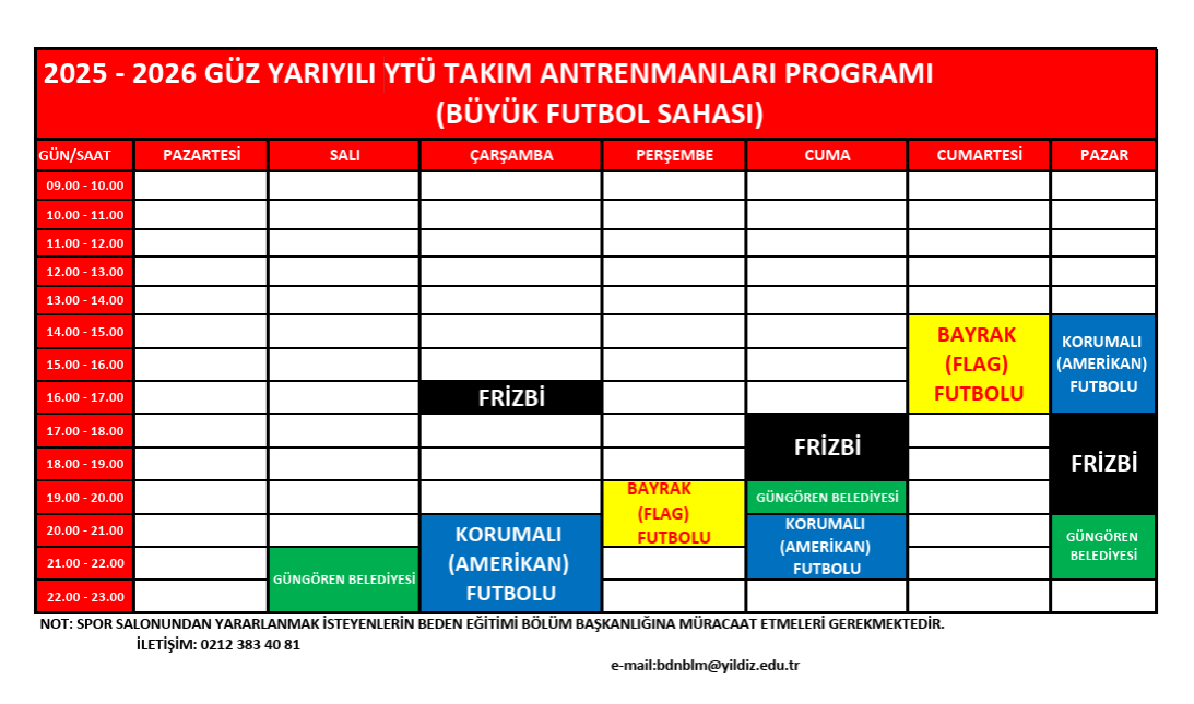 Davutpaşa Stadı Haftalık Program